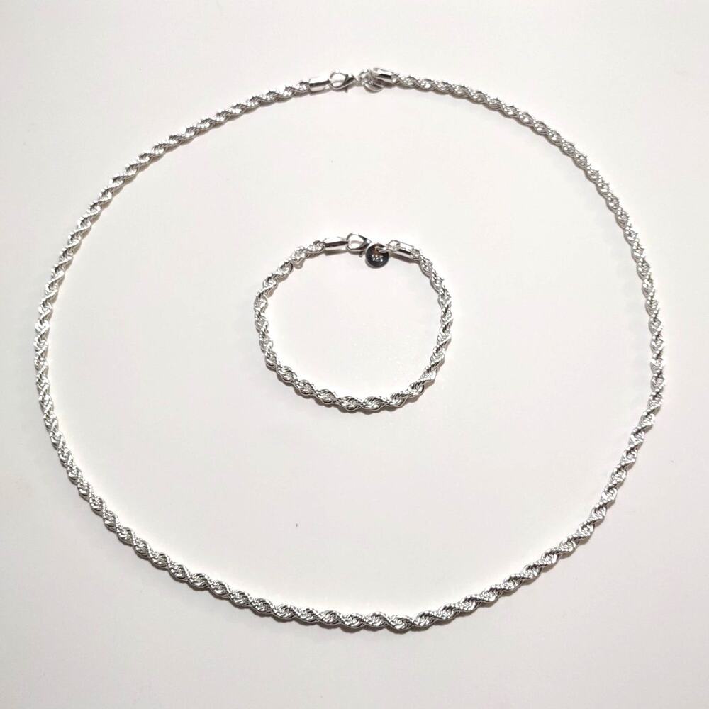 S925 Silver Plated Rope Necklace Bracelet Jewelry Set Christmas Birthday Gift!